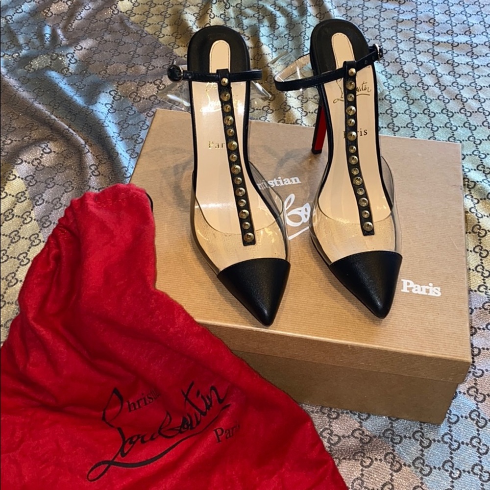⚡️SOLD⚡️LOUBOUTIN nosy spike black clear heels